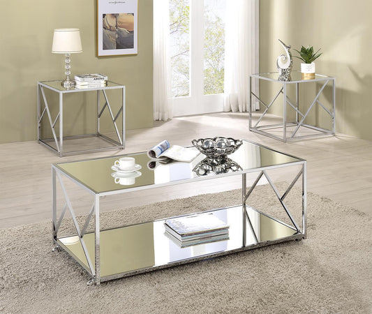 Provins - Provins 3-piece Occasional Table Set Clear Mirror and Chrome
