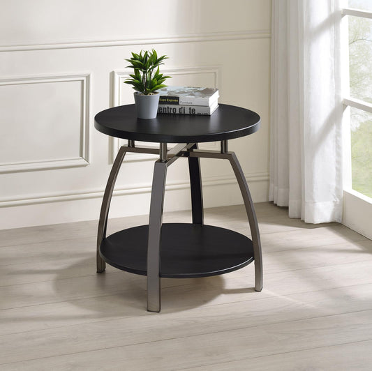 Dacre - Dacre Round End Table Dark Grey and Black Nickel