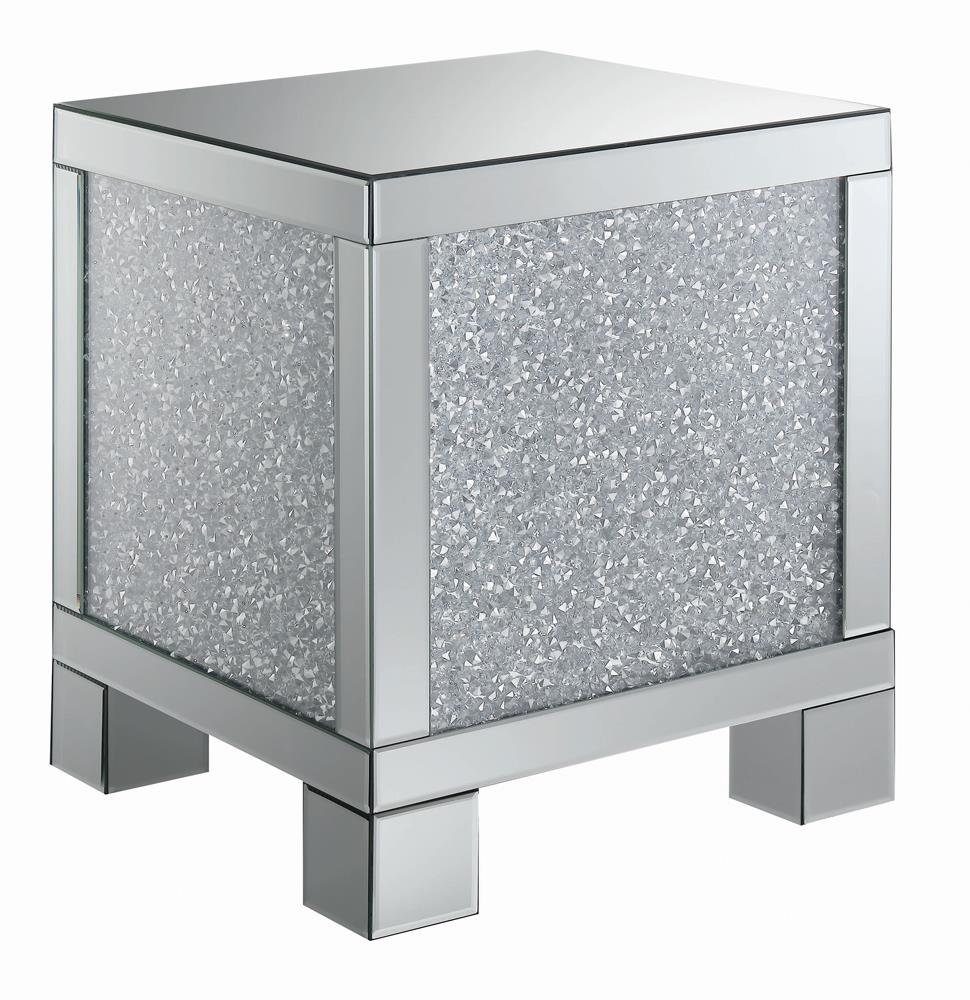 Gillian - Gillian Square End Table Silver and Clear Mirror