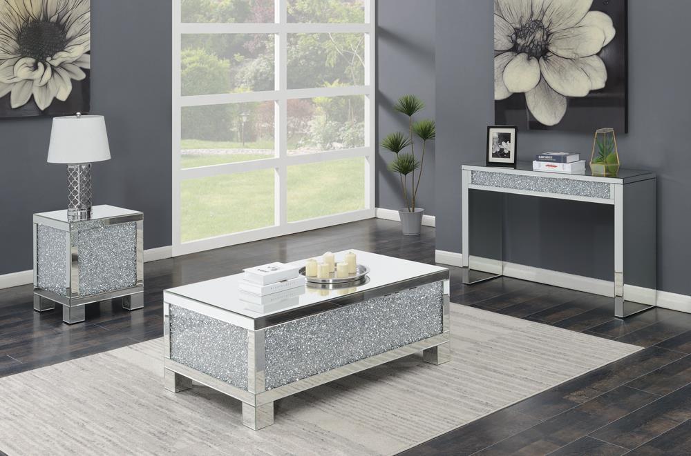 Gillian - Gillian Rectangular Sofa Table Silver and Clear Mirror