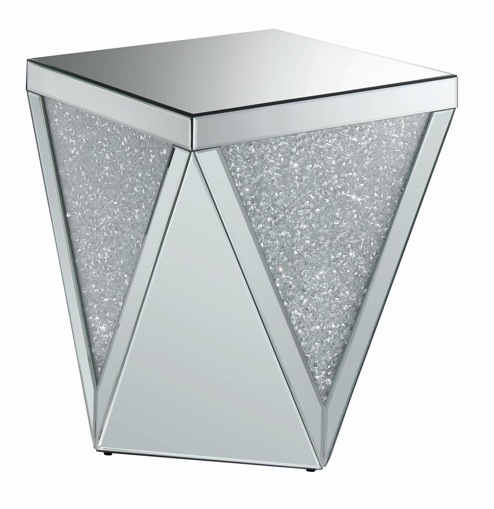 Gunilla - Gunilla Square End Table with Triangle Detailing Silver and Clear Mirror