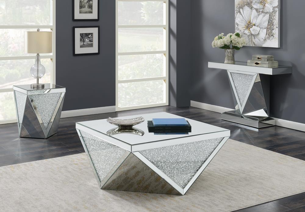 Gunilla - Gunilla Square End Table with Triangle Detailing Silver and Clear Mirror