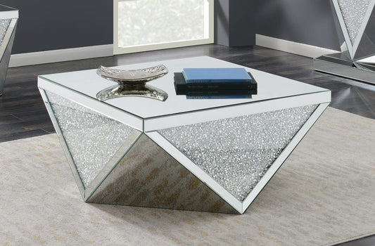 Gunilla - Gunilla Square Coffee Table with Triangle Detailing Silver and Clear Mirror