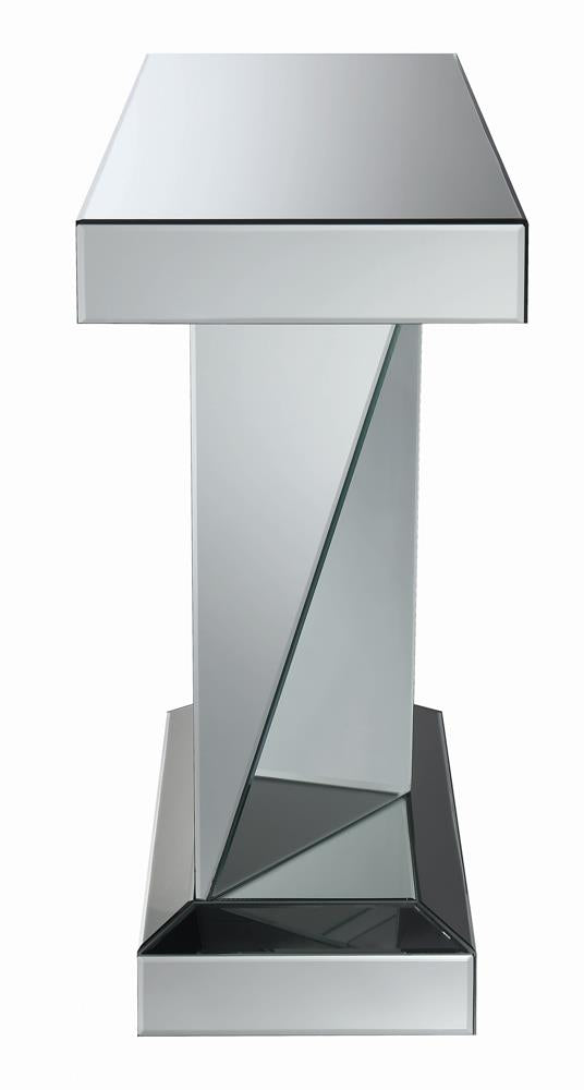Gunilla - Gunilla Rectangular Sofa Table with Triangle Detailing Silver and Clear Mirror