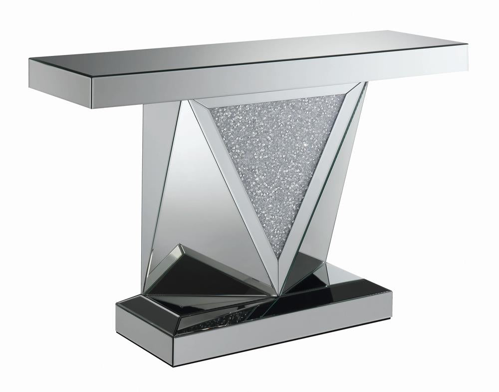 Gunilla - Gunilla Rectangular Sofa Table with Triangle Detailing Silver and Clear Mirror
