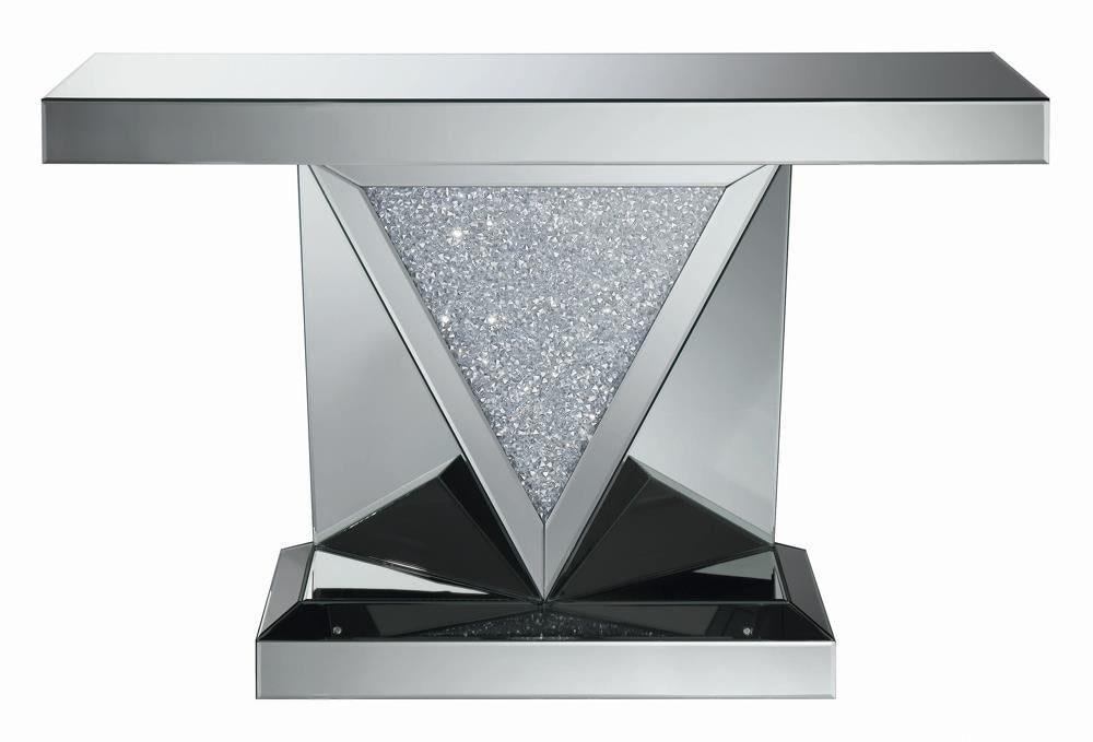 Gunilla - Gunilla Rectangular Sofa Table with Triangle Detailing Silver and Clear Mirror