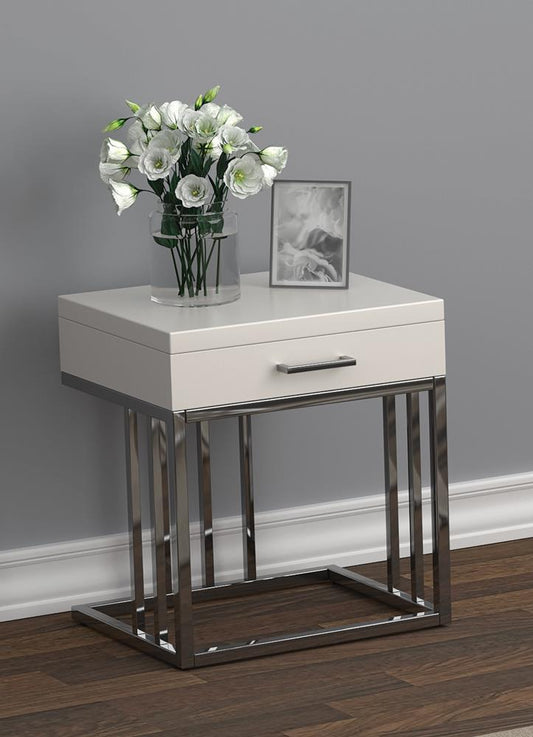 Dalya - Dalya 1-drawer Rectangular End Table Glossy White and Chrome