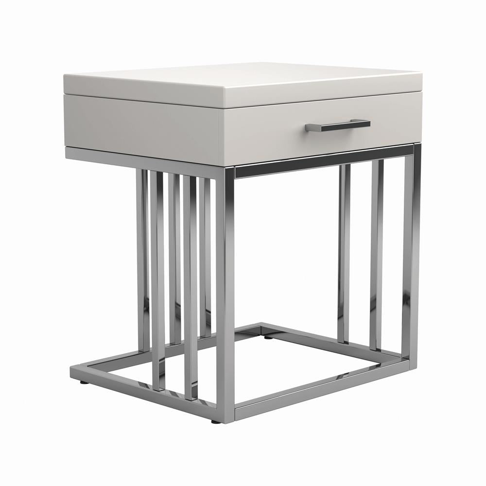 Dalya - Dalya 1-drawer Rectangular End Table Glossy White and Chrome