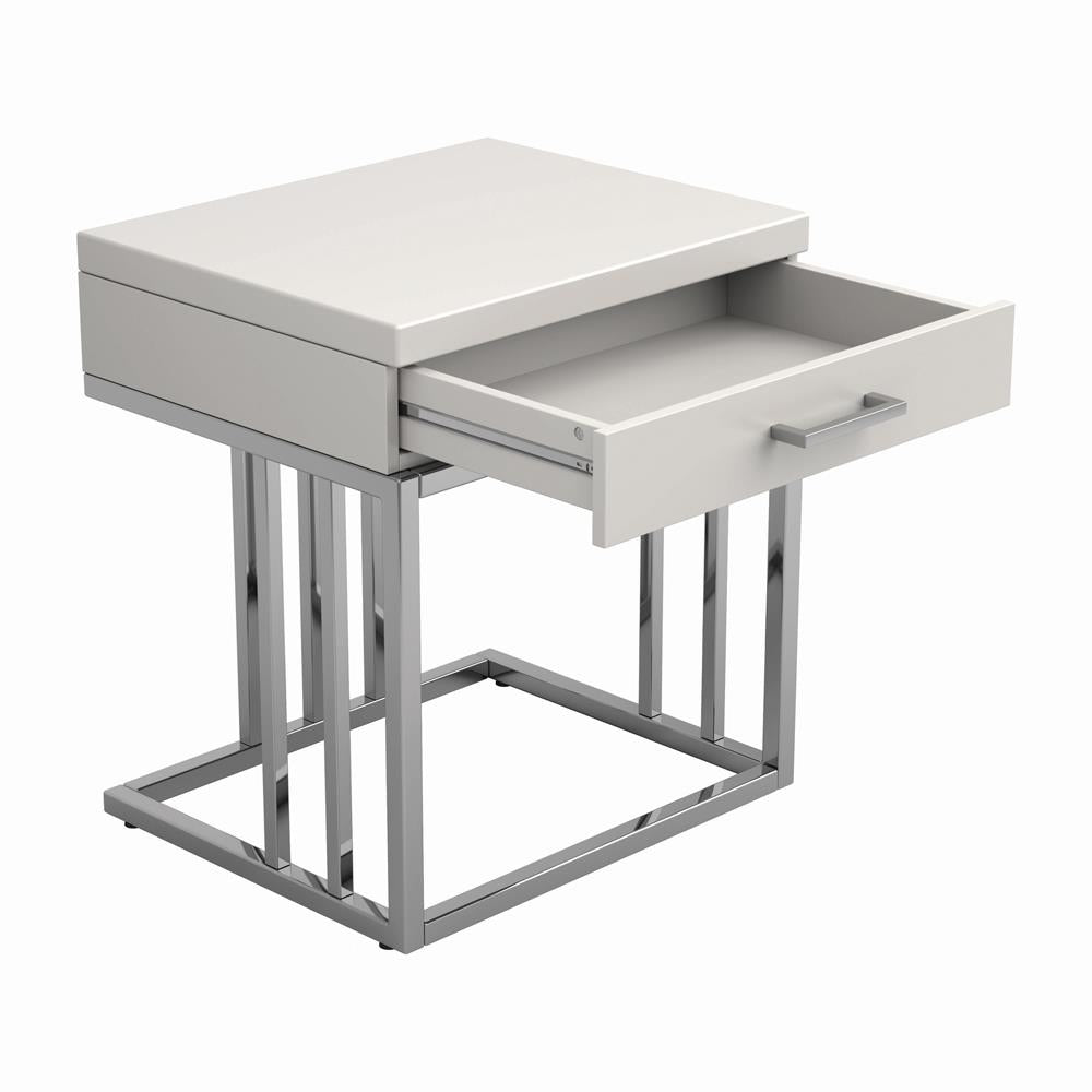Dalya - Dalya 1-drawer Rectangular End Table Glossy White and Chrome