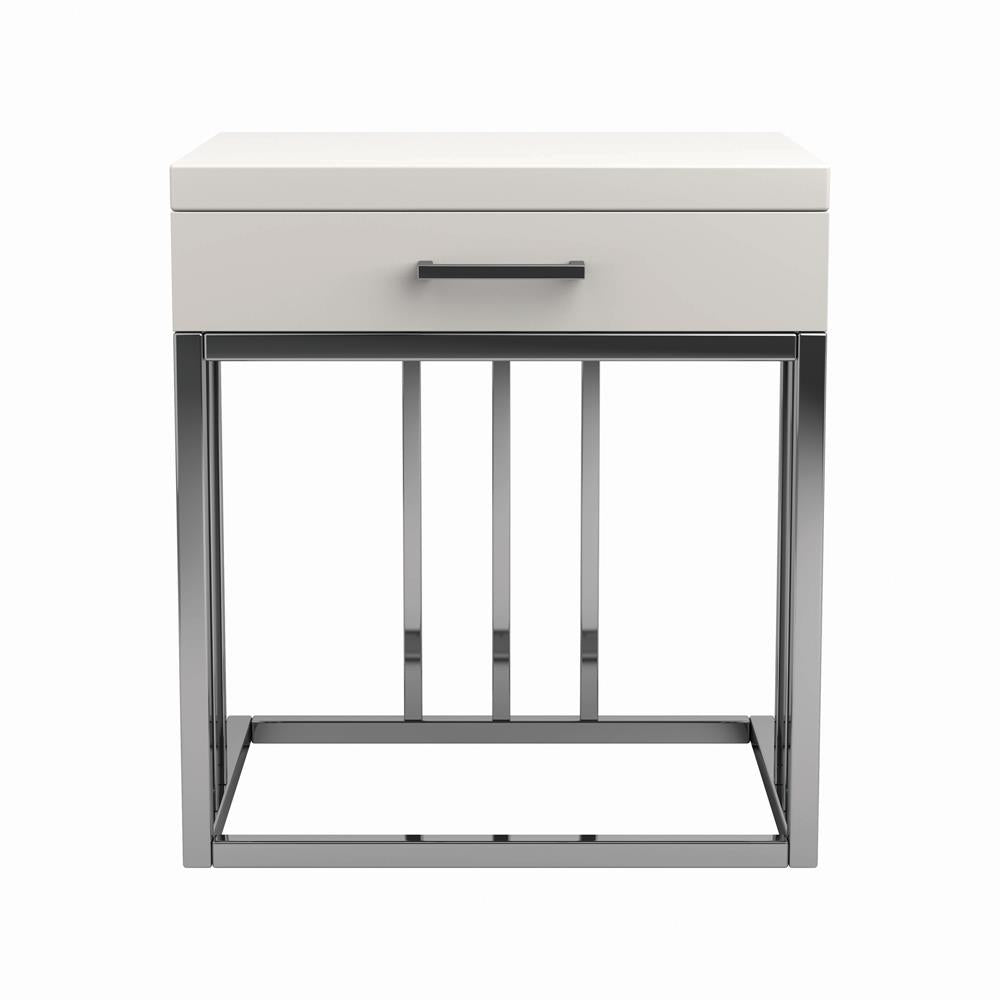 Dalya - Dalya 1-drawer Rectangular End Table Glossy White and Chrome