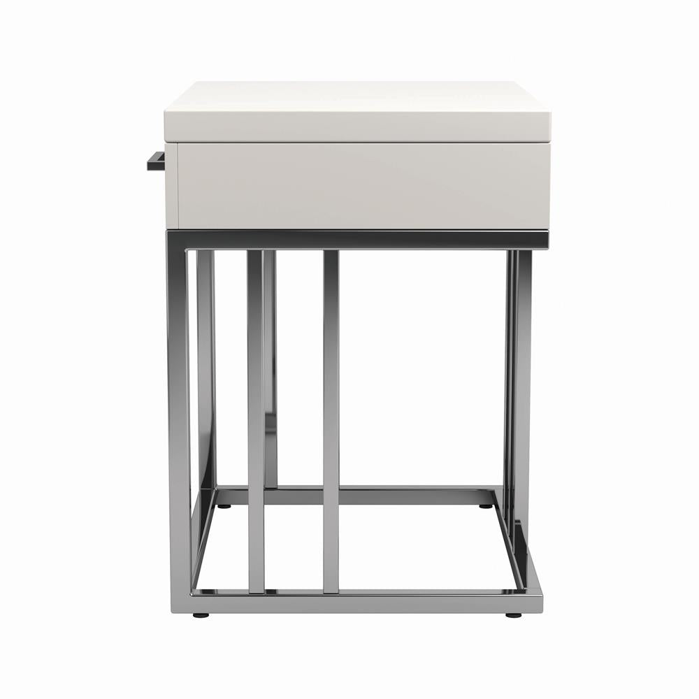 Dalya - Dalya 1-drawer Rectangular End Table Glossy White and Chrome