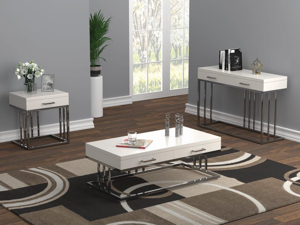 Dalya - Dalya 1-drawer Rectangular End Table Glossy White and Chrome