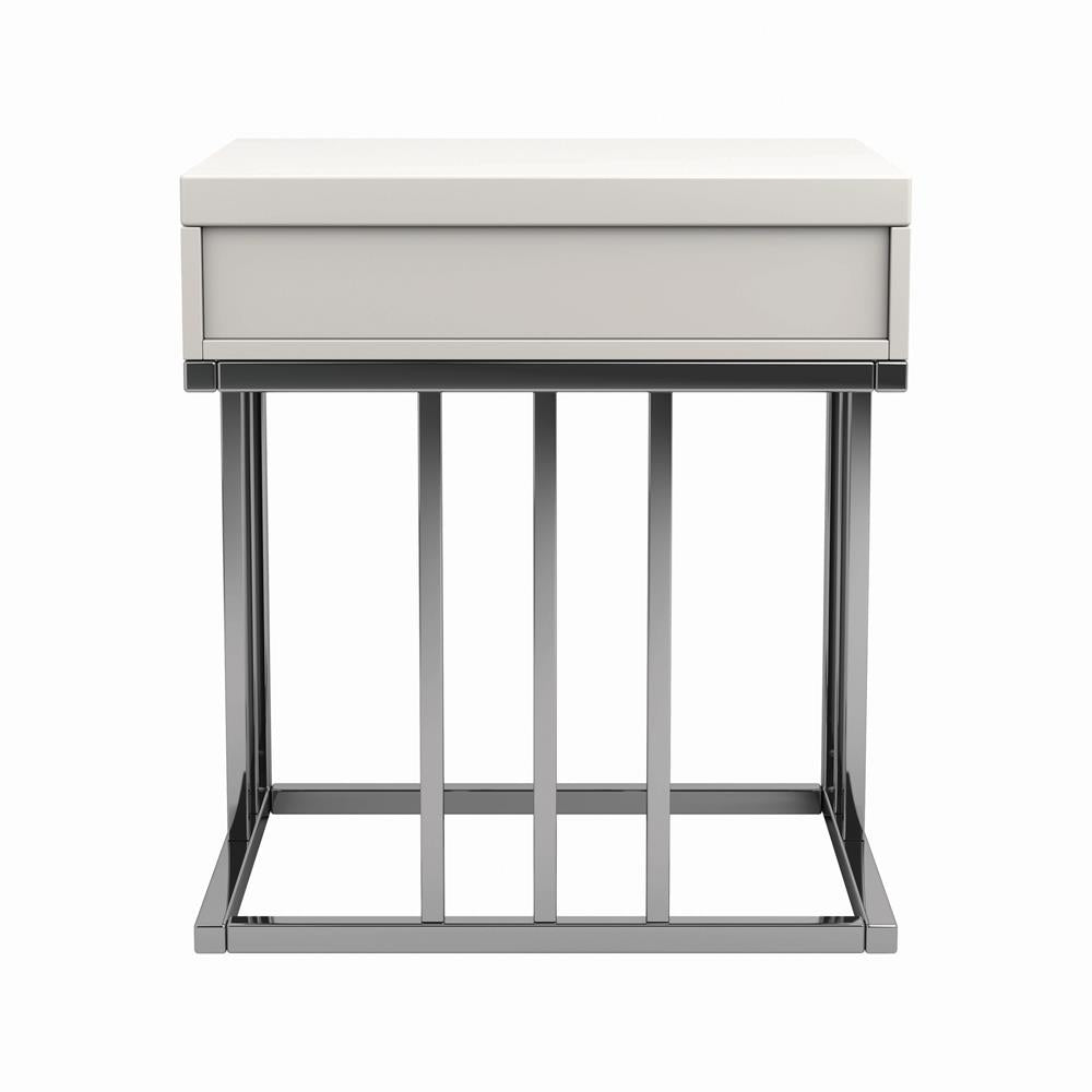 Dalya - Dalya 1-drawer Rectangular End Table Glossy White and Chrome