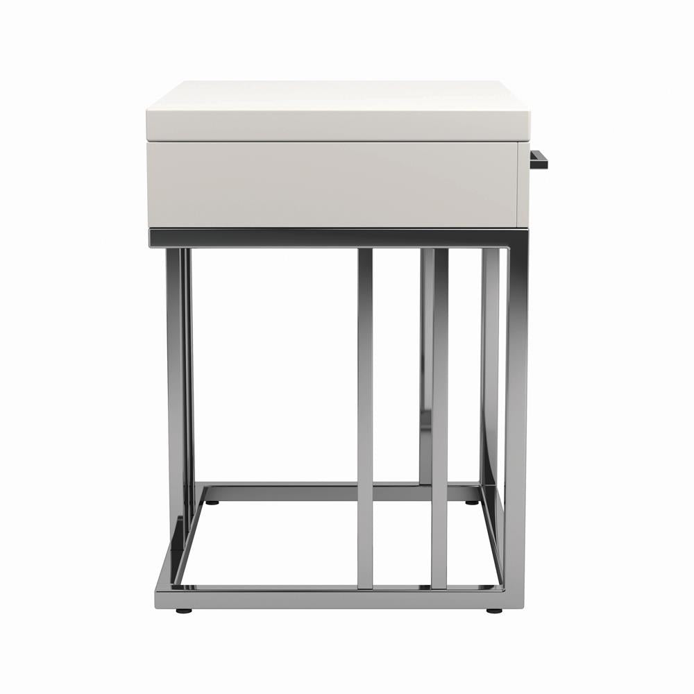 Dalya - Dalya 1-drawer Rectangular End Table Glossy White and Chrome