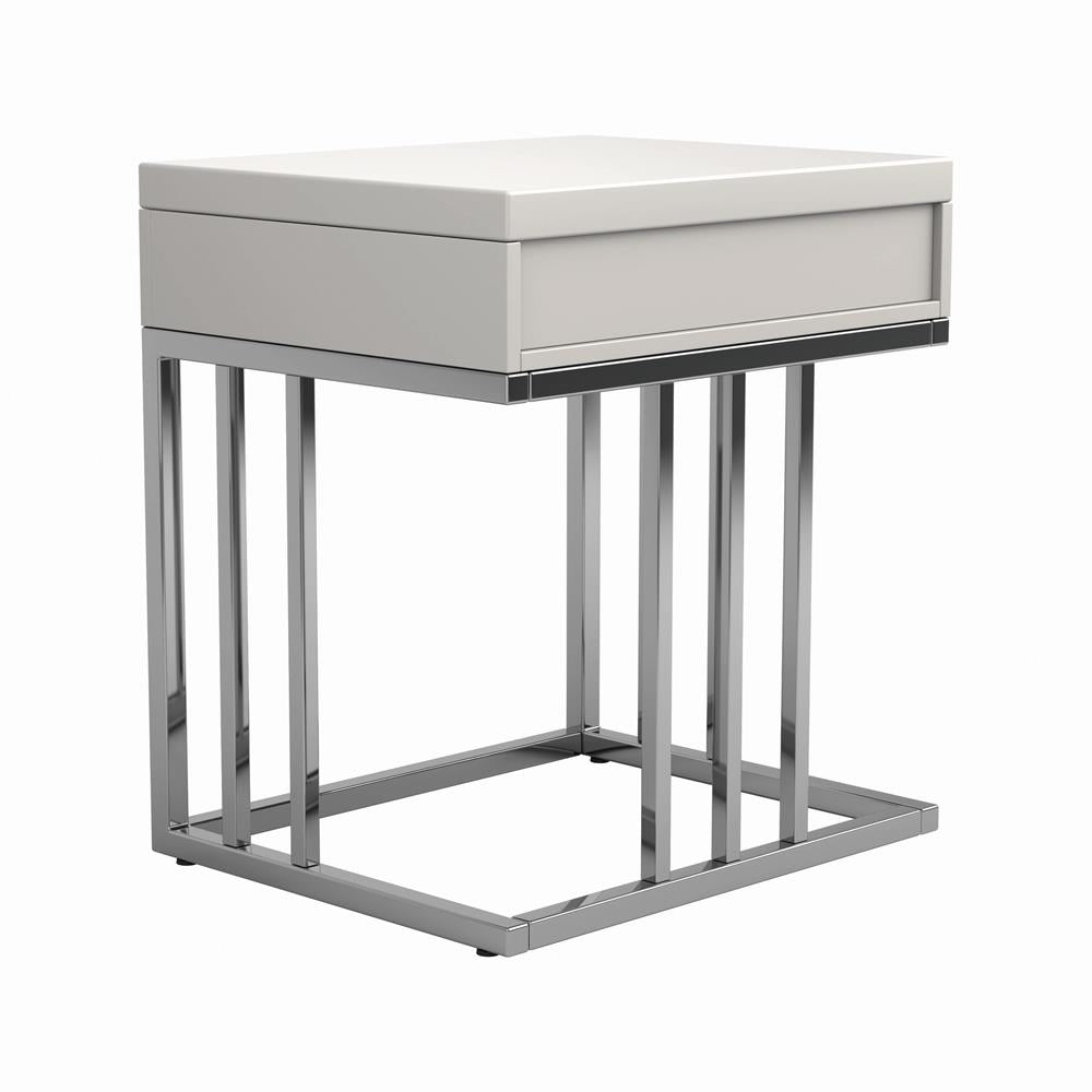 Dalya - Dalya 1-drawer Rectangular End Table Glossy White and Chrome
