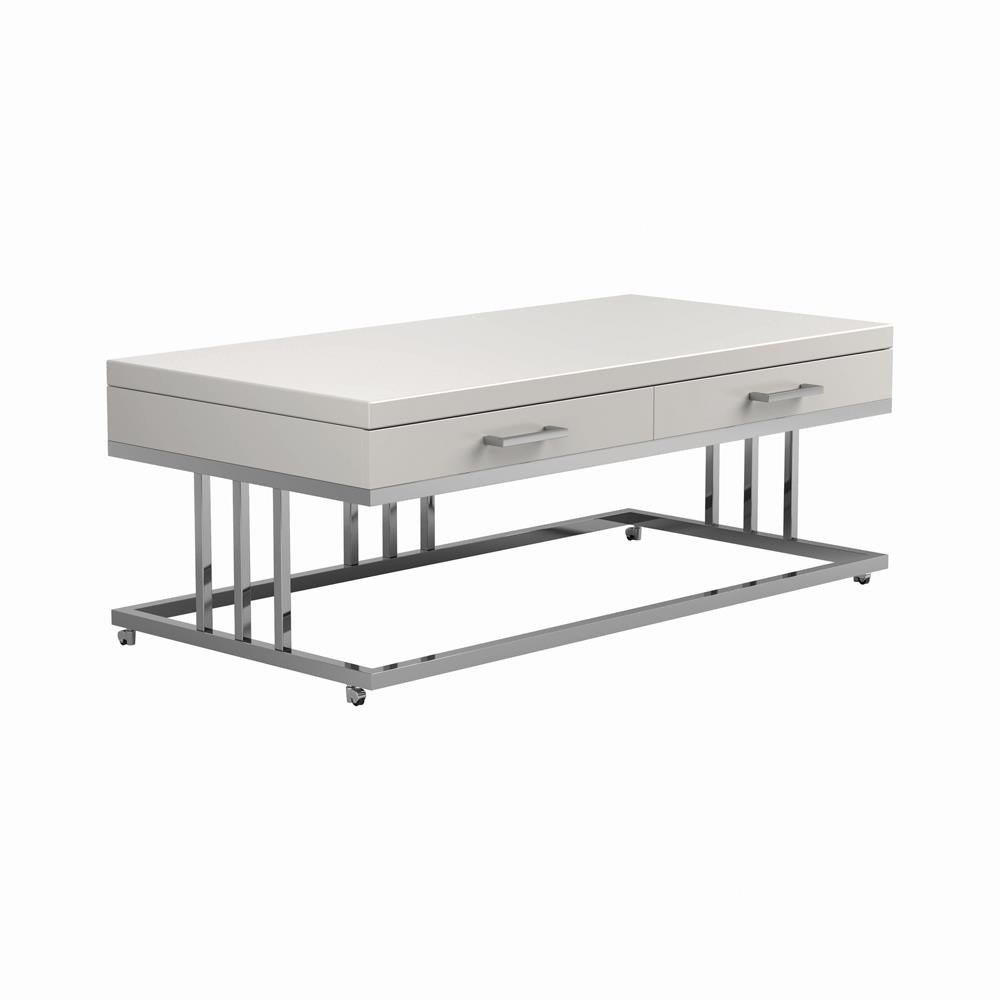 Dalya - Dalya 2-drawer Rectangular Coffee Table Glossy White and Chrome