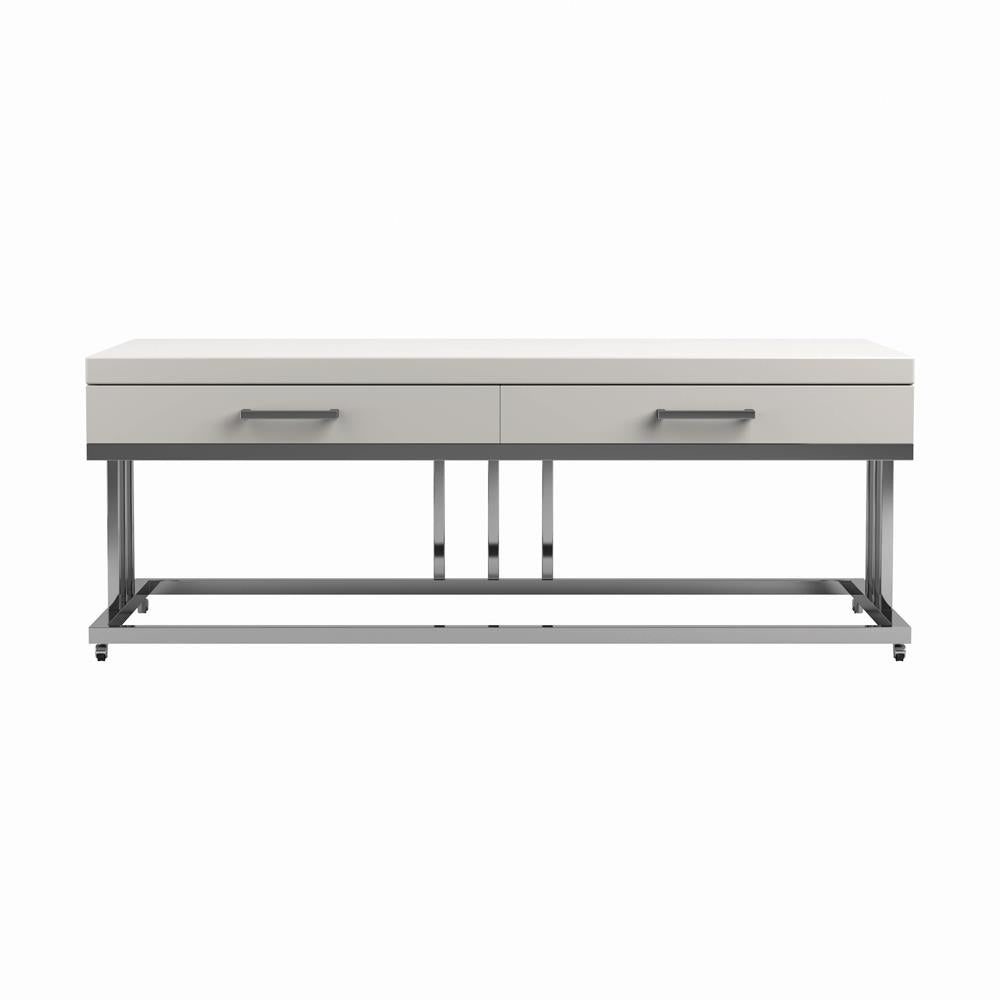 Dalya - Dalya 2-drawer Rectangular Coffee Table Glossy White and Chrome