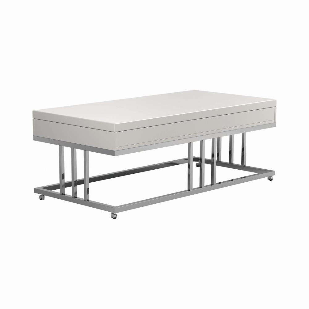 Dalya - Dalya 2-drawer Rectangular Coffee Table Glossy White and Chrome