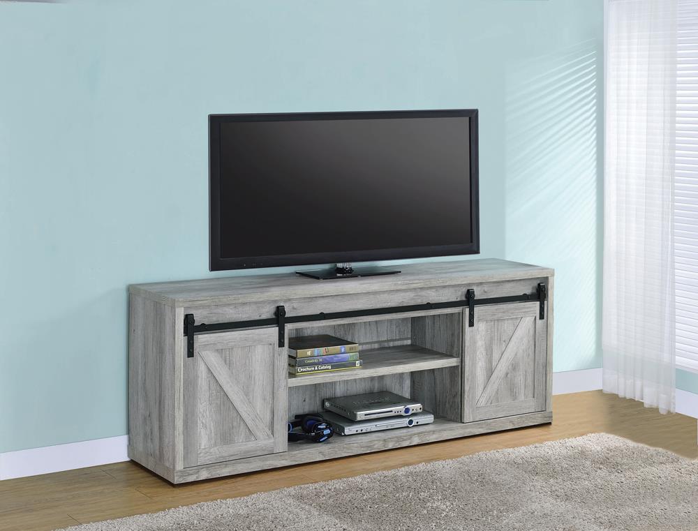 Brockton - Brockton 71-inch 3-shelf Sliding Doors TV Console Grey Driftwood