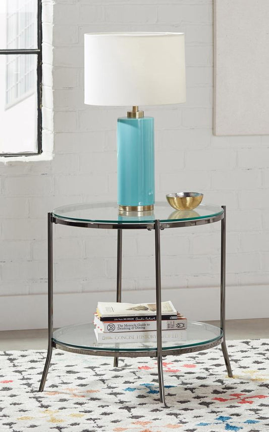 Laurie - Laurie Round Glass Top End Table Black Nickel and Clear