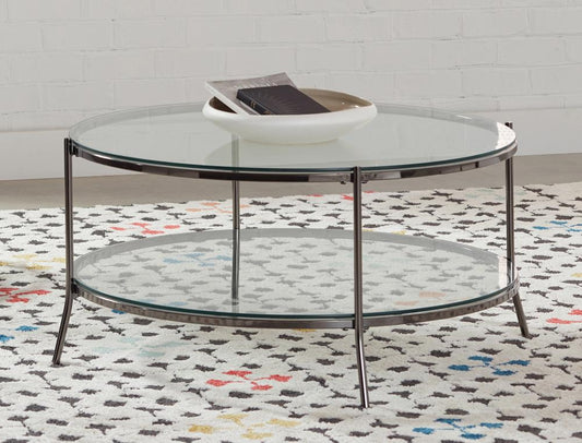 Laurie - Laurie Glass Top Round Coffee Table Black Nickel and Clear