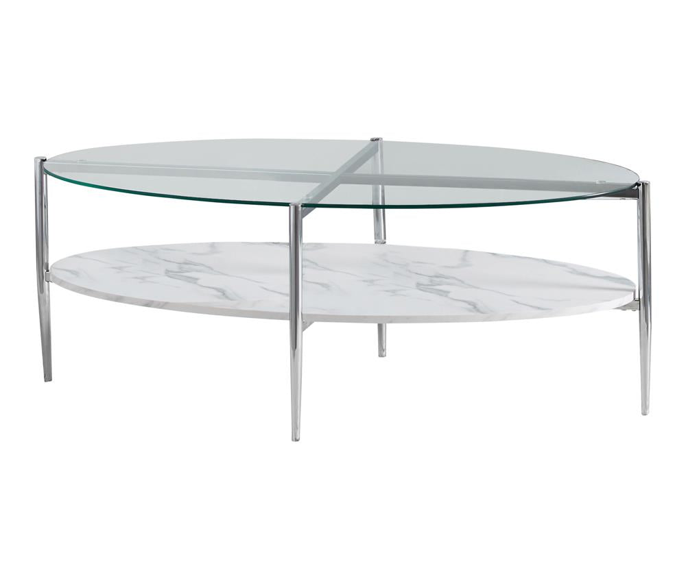 Cadee - Cadee Round Glass Top Coffee Table White and Chrome