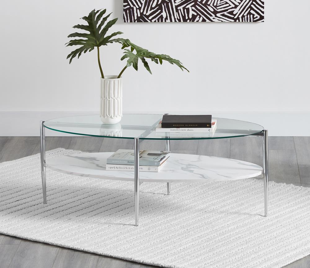 Cadee - Cadee Round Glass Top Coffee Table White and Chrome