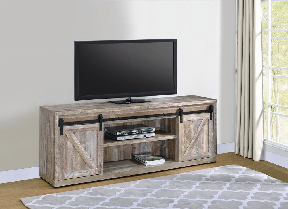 Brockton - Brockton 71-inch 3-shelf Sliding Doors TV Console Weathered Oak