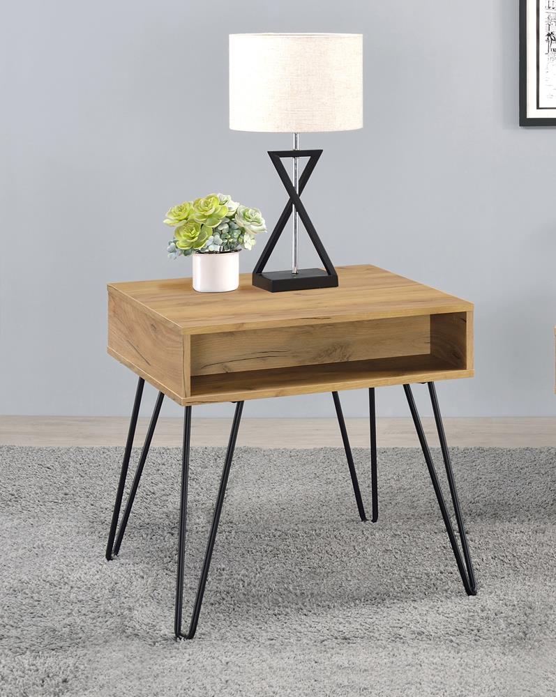 Fanning - Fanning Square End Table with Open Compartment Golden Oak and Black