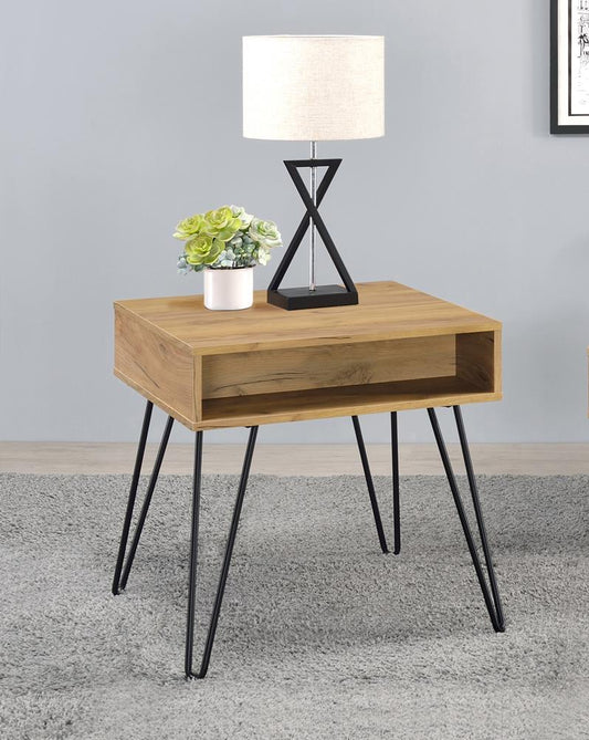 Fanning - Fanning Square End Table with Open Compartment Golden Oak and Black