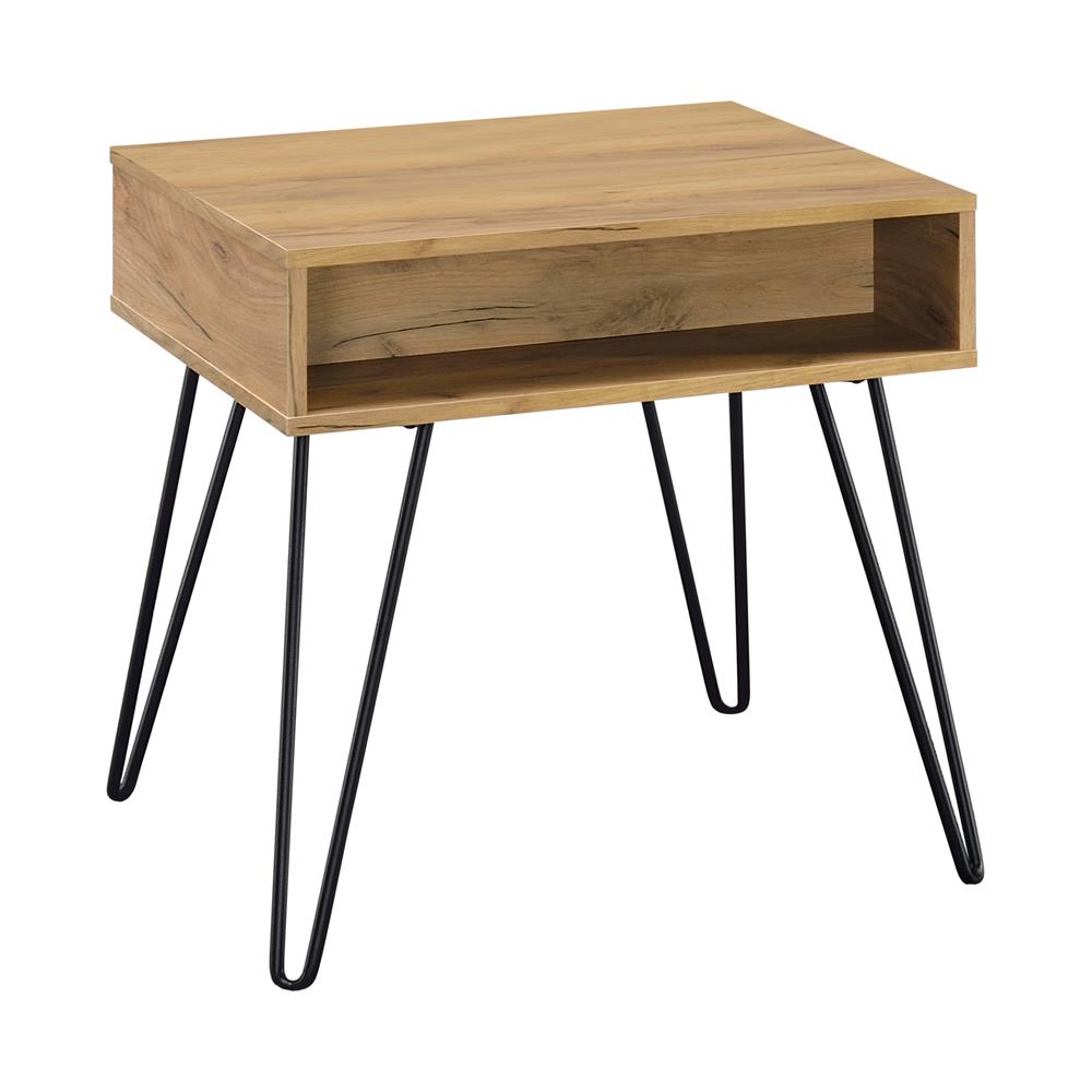 Fanning - Fanning Square End Table with Open Compartment Golden Oak and Black