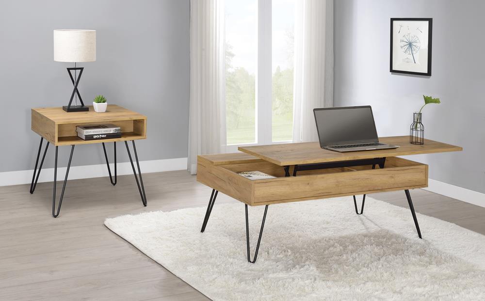 Fanning - Fanning Square End Table with Open Compartment Golden Oak and Black