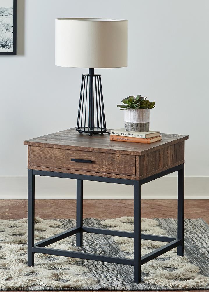 Byers - Byers Square 1-drawer End Table Brown Oak and Sandy Black