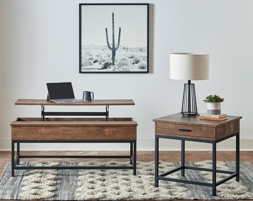 Byers - Byers Square 1-drawer End Table Brown Oak and Sandy Black