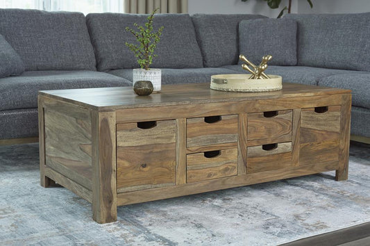 Esther - Esther 6-drawer Storage Coffee Table Natural Sheesham