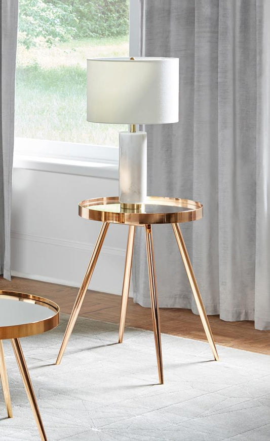 Kaelyn - Kaelyn Round Mirror Top End Table Gold