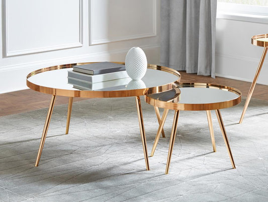 Kaelyn - Kaelyn 2-piece Mirror Top Nesting Coffee Table Mirror and Gold