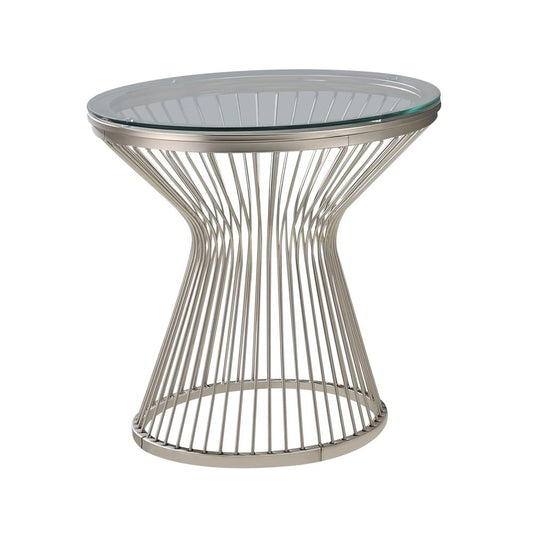 Mandy - Mandy Round Glass Top End Table Satin Grey