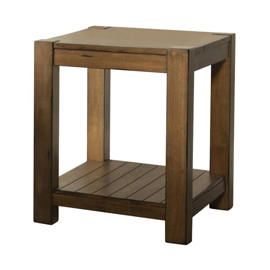 Isaiah - Rectangular End Table with Lower Shelf Rustic Brown