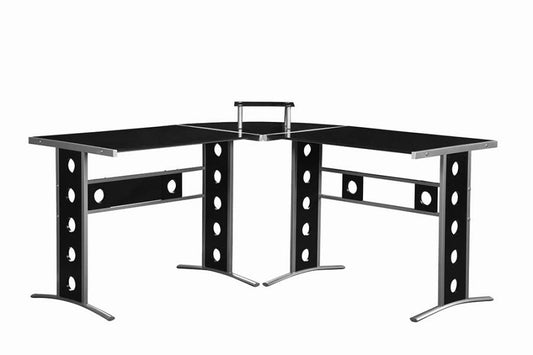 Keizer - Keizer 3-piece L-shape Office Desk Set Black and Silver