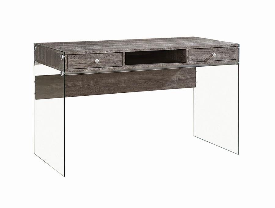 Dobrev - Dobrev 2-drawer Writing Desk Weathered Grey and Clear