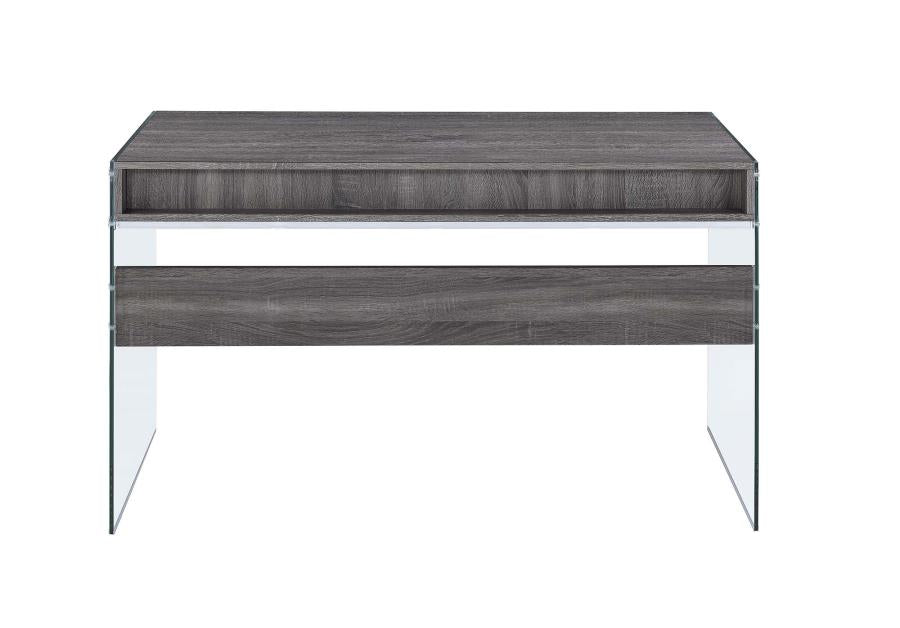 Dobrev - Dobrev 2-drawer Writing Desk Weathered Grey and Clear