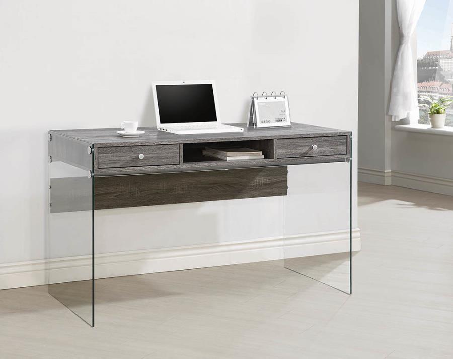 Dobrev - Dobrev 2-drawer Writing Desk Weathered Grey and Clear