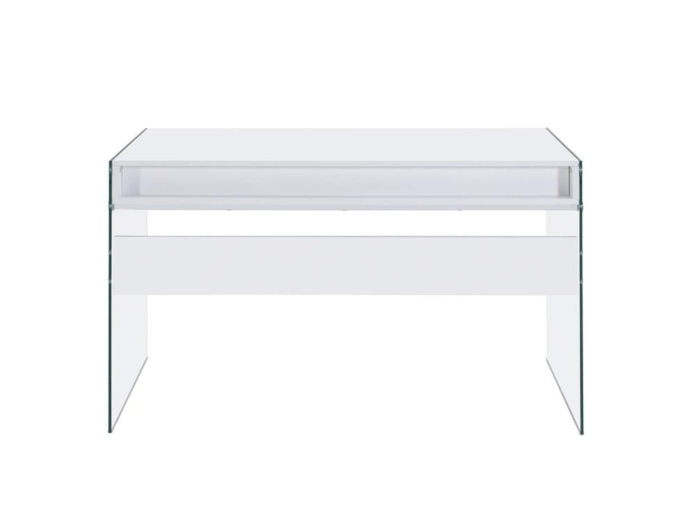 Dobrev - Dobrev 2-drawer Writing Desk Glossy White and Clear