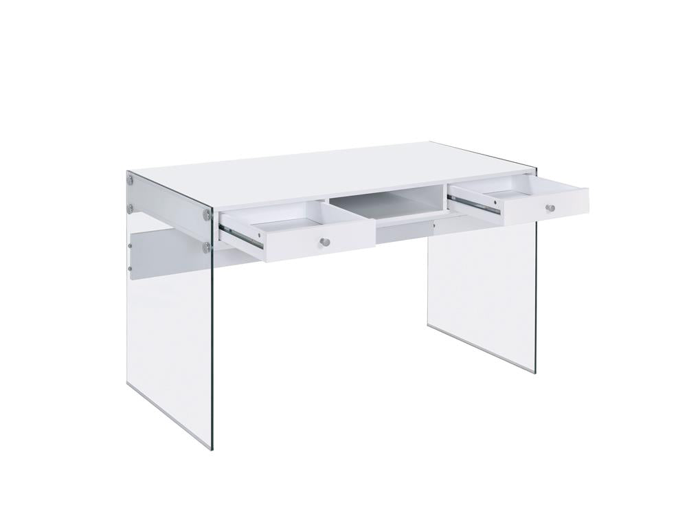 Dobrev - Dobrev 2-drawer Writing Desk Glossy White and Clear