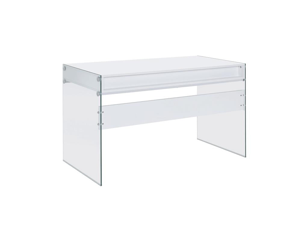 Dobrev - Dobrev 2-drawer Writing Desk Glossy White and Clear