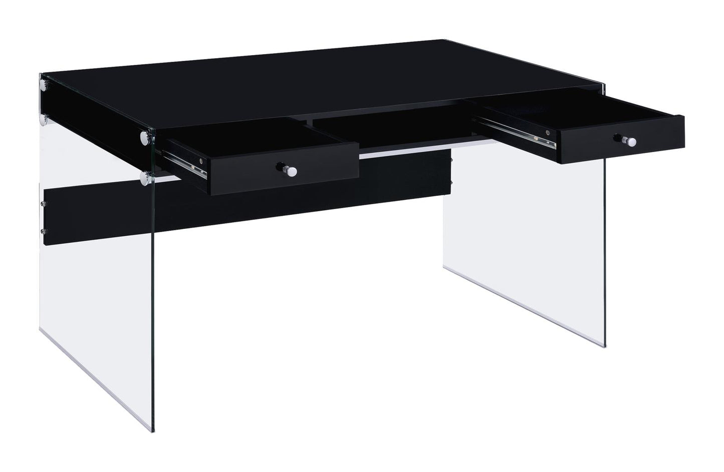 Dobrev - Dobrev 2-drawer Writing Desk Glossy Black and Clear