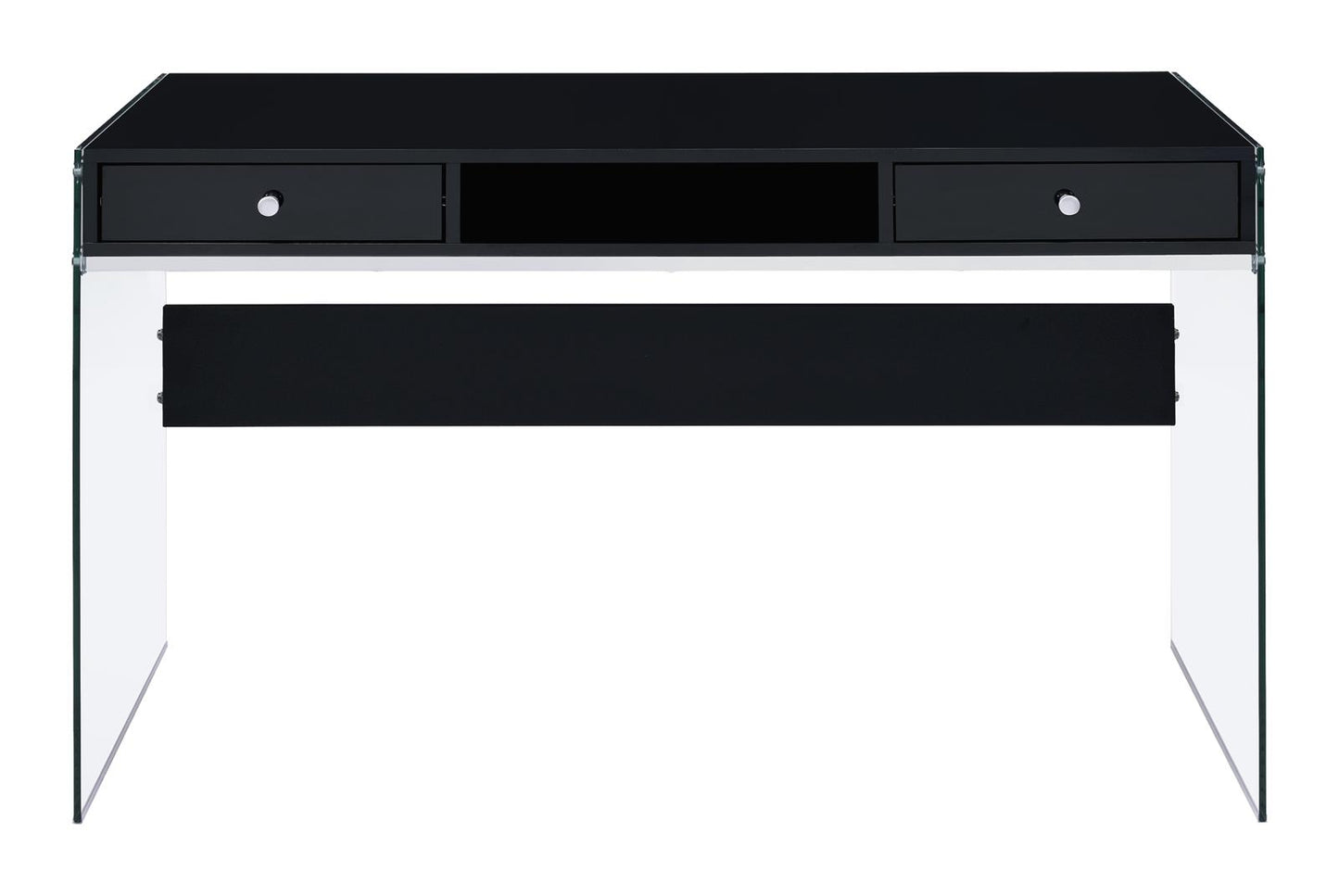 Dobrev - Dobrev 2-drawer Writing Desk Glossy Black and Clear