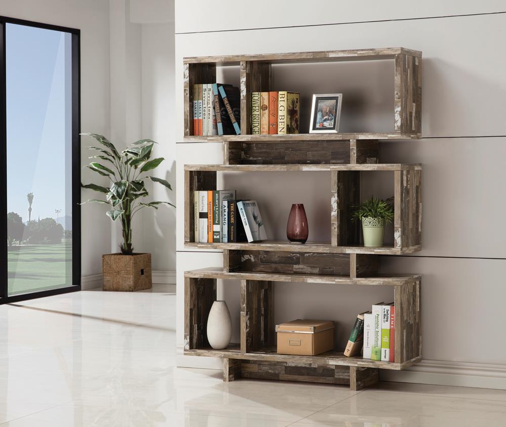 Roman - Roman 3-tier Geometric Bookcase Salvaged Cabin