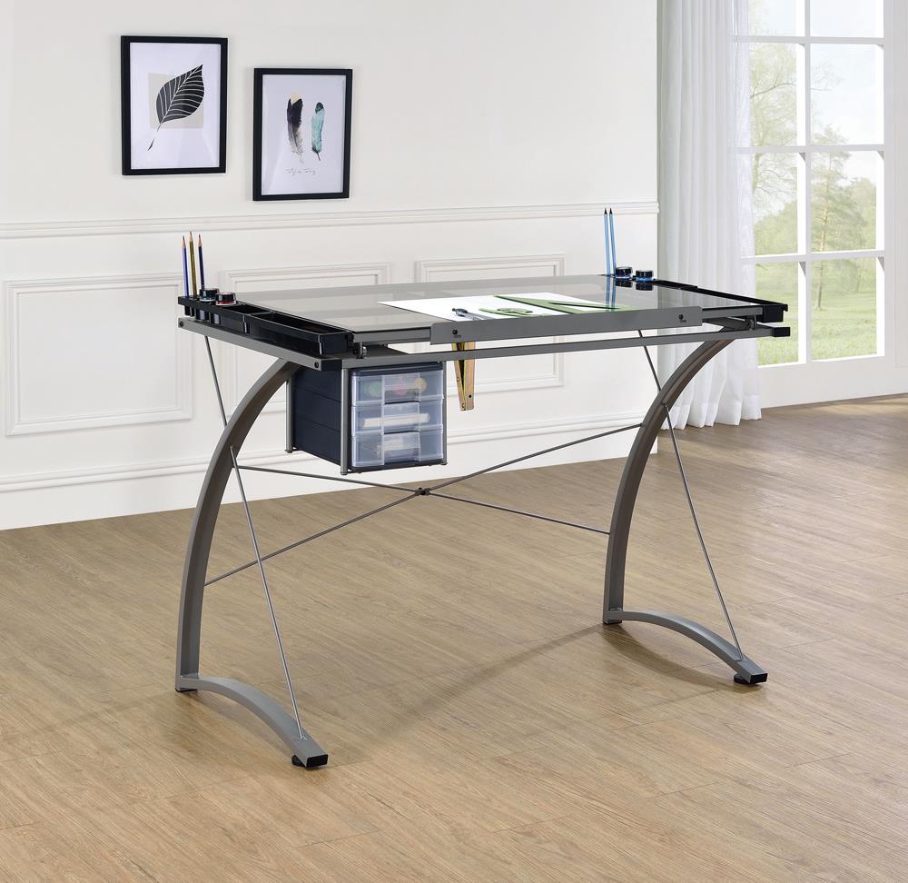 Melo - Melo Drafting Desk with 3-drawer Champagne